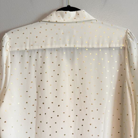 UNTUCKit Sabrina Cream Gold Foil Dot Pleated Button Front Blouse Women’s Size 6 - Picture 7 of 14